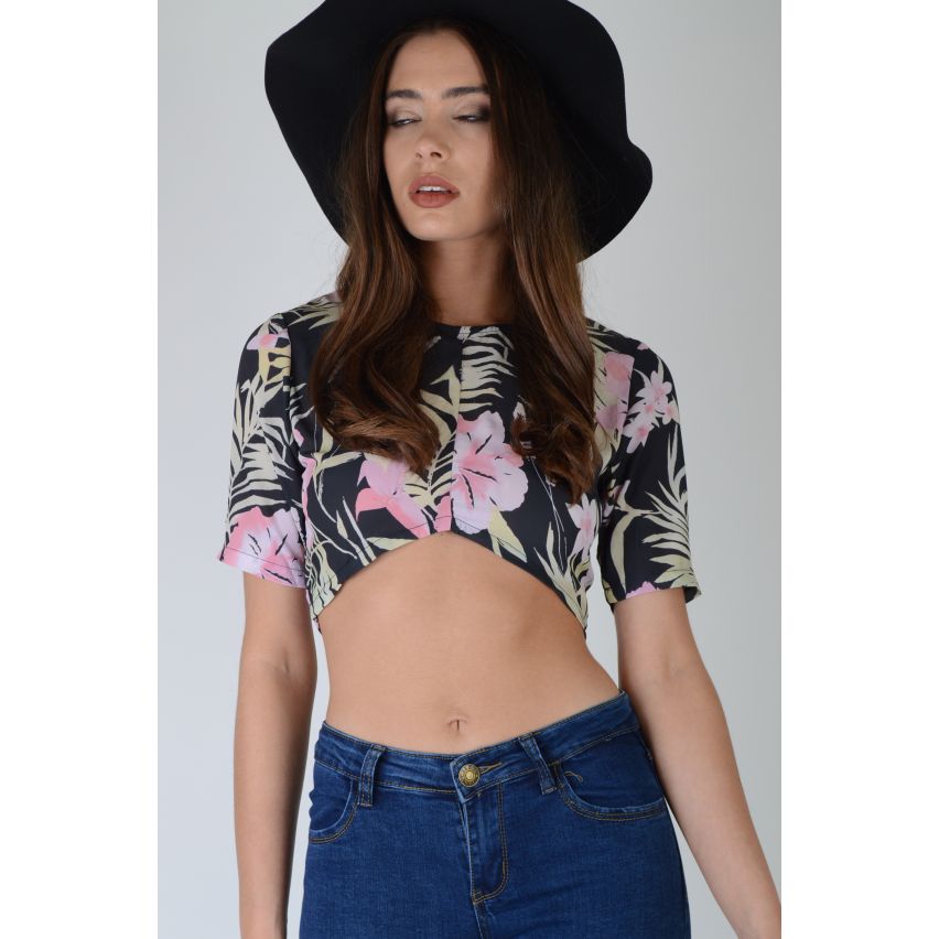 Lovemystyle tropische afgedrukt T-Shirt Crop Top met terug Zip