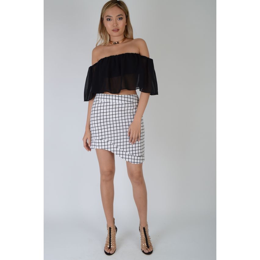 Lovemystyle asimétrico blanco y negro comprobar falda Bodycon