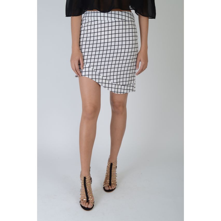 Lovemystyle asymmetrische zwart-wit gecontroleerd Bodycon rok