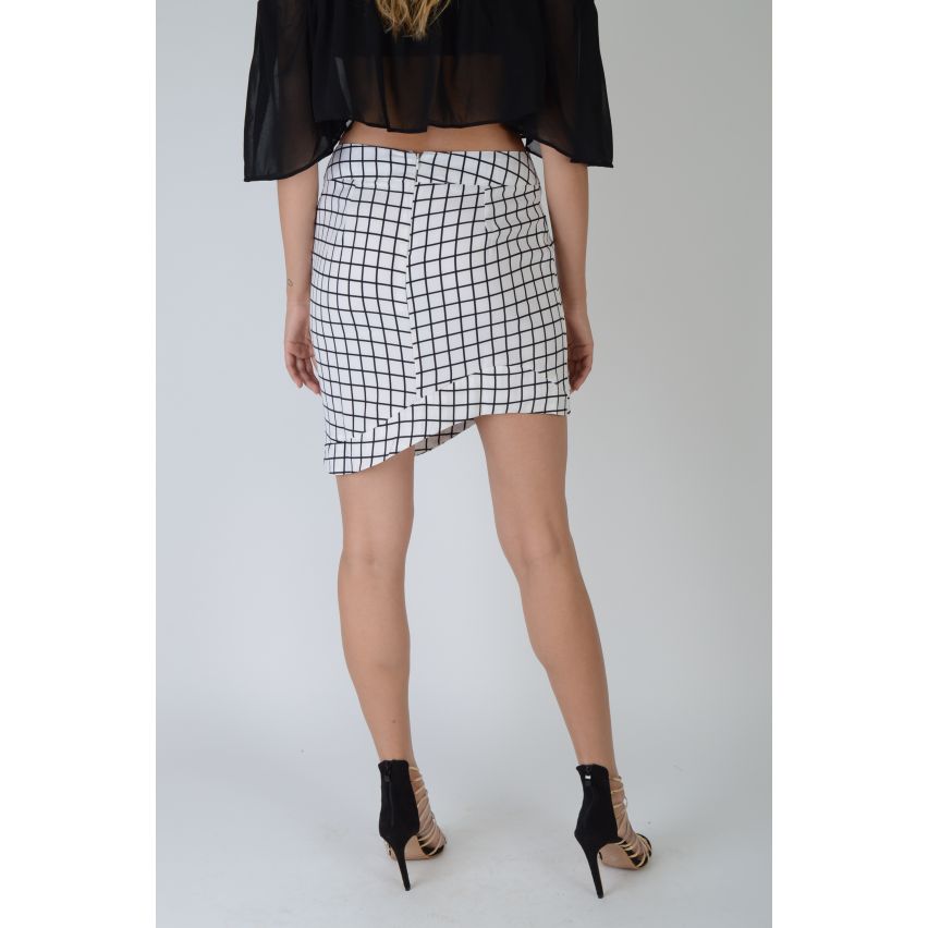 Lovemystyle asymmetrische zwart-wit gecontroleerd Bodycon rok