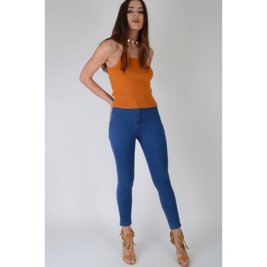 Lovemystyle Ribbed Knit Sleeveless Crop Cami In Orange - SAMPLE