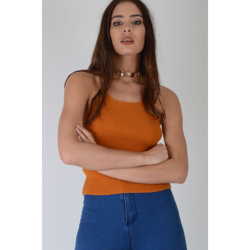 Lovemystyle Ribbed Knit Sleeveless Crop Cami In Orange - SAMPLE