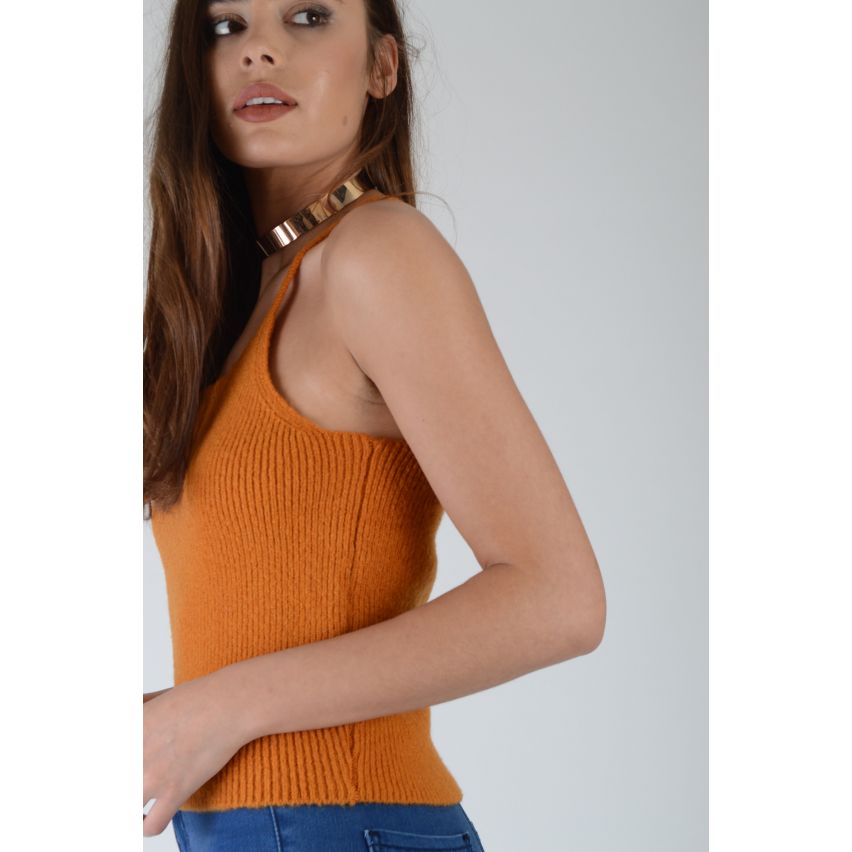 Lovemystyle Ribbed Knit Sleeveless Crop Cami In Orange - SAMPLE