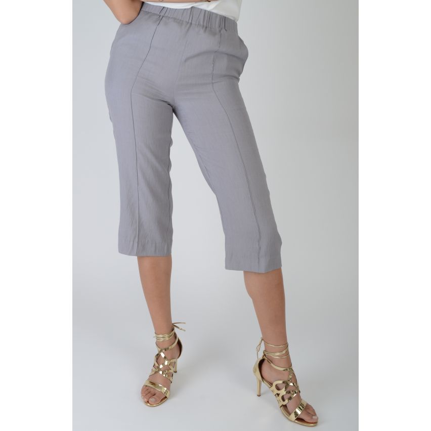 Lovemystyle Grey Fitted Crop Trousers With Waist Band