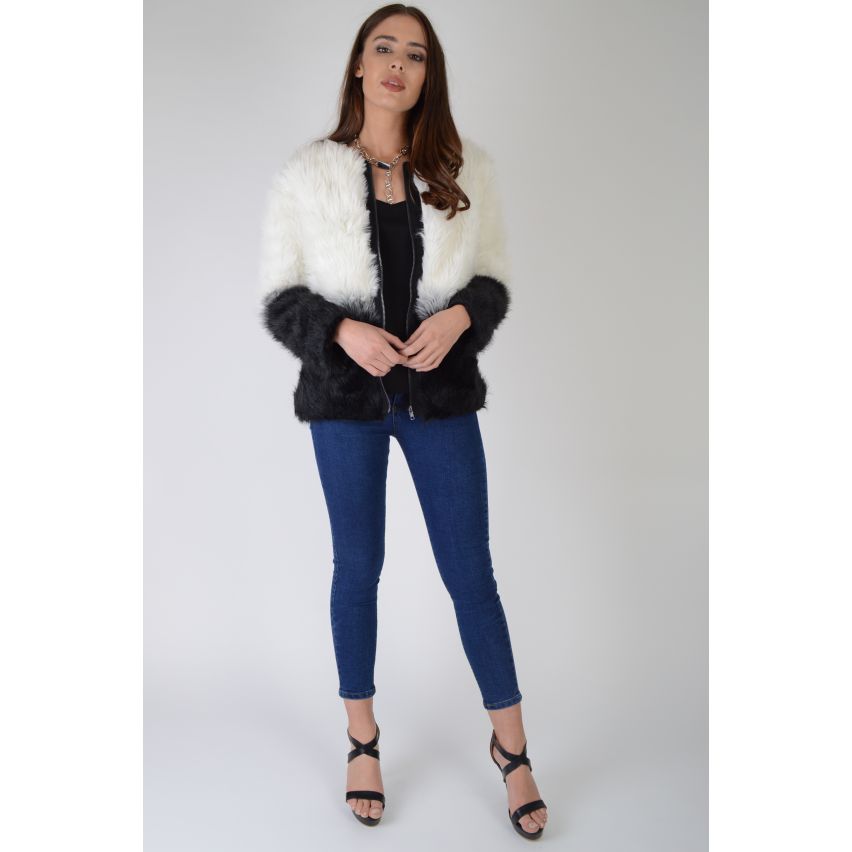 Lovemystyle wit en zwart Faux Fur blouson