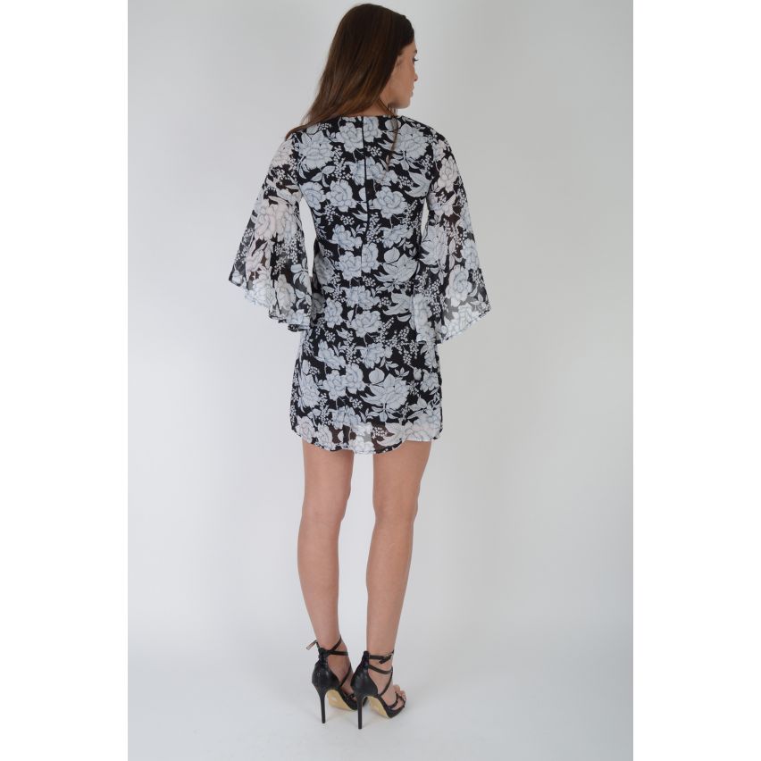 Lovemystyle Black Floral Shift Dress Featuring Flared Sleeves - SAMPLE