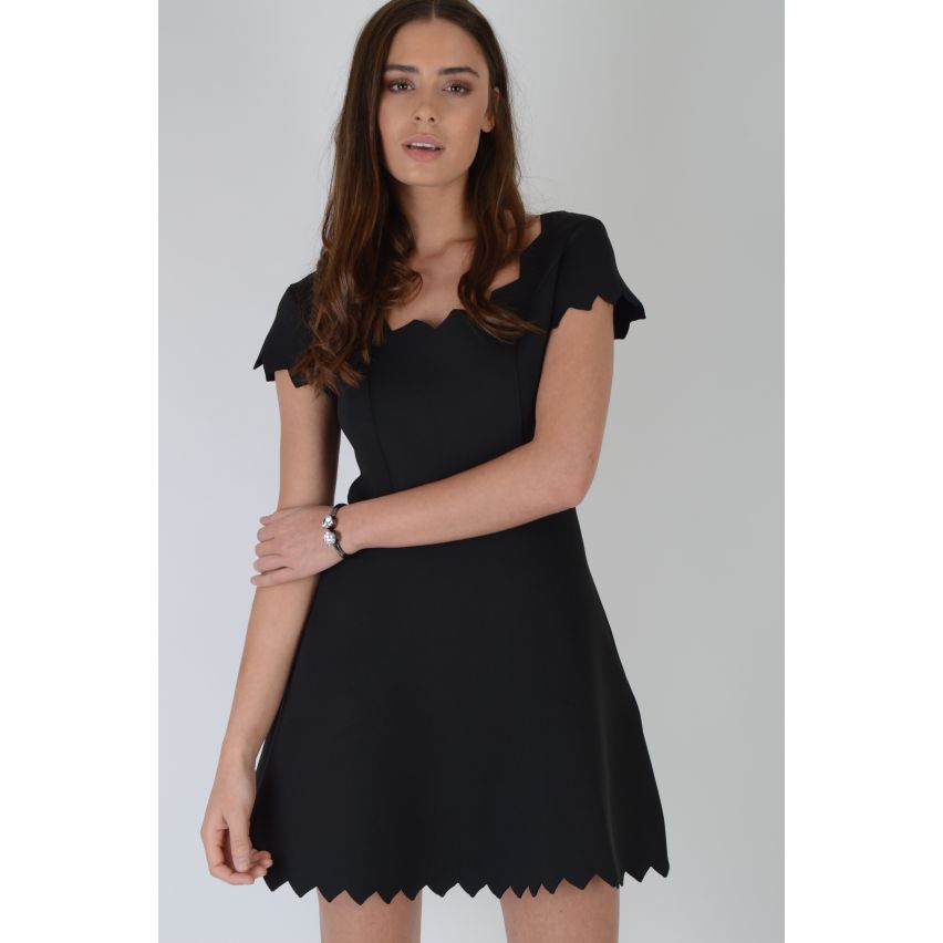 Lovemystyle Black Skater Dress Featuring Zig-Zag Hem - SAMPLE