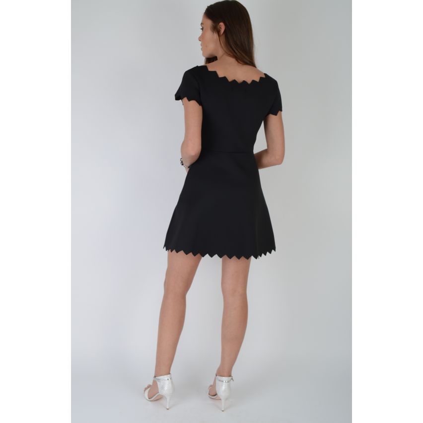Lovemystyle Black Skater Dress Featuring Zig-Zag Hem - SAMPLE