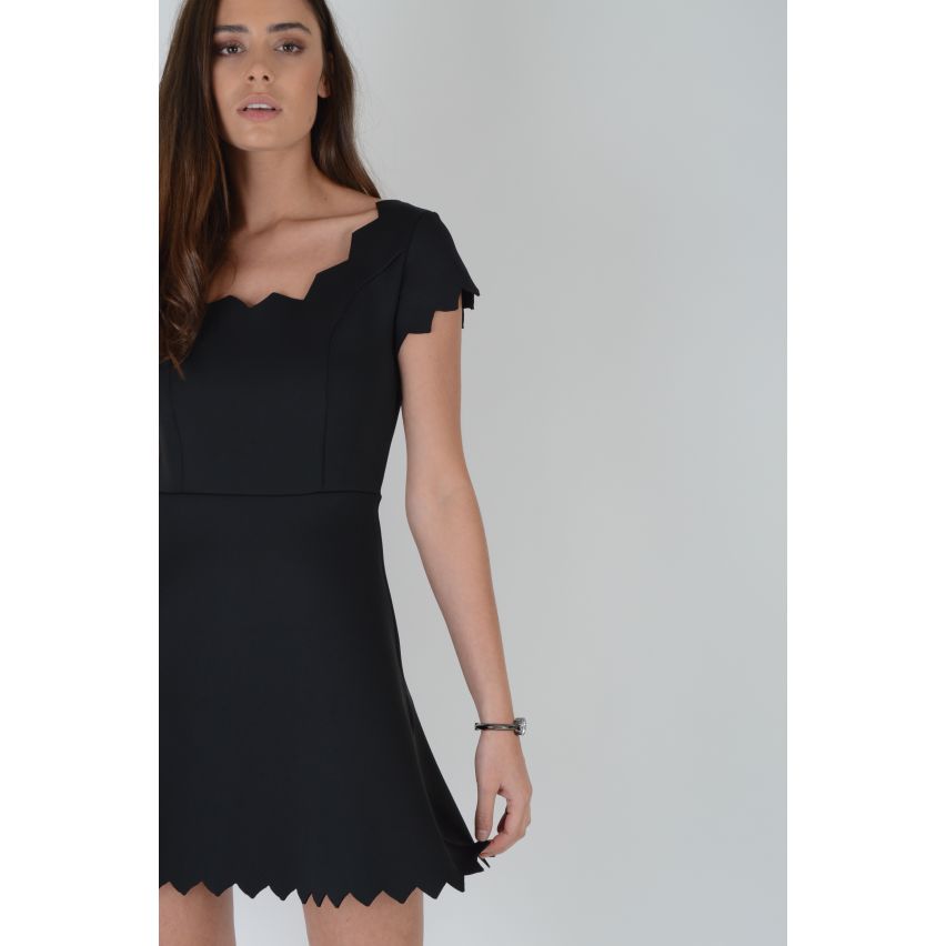 Lovemystyle Black Skater Dress Featuring Zig-Zag Hem - SAMPLE