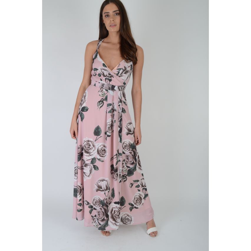LMS Pastel Rose Rose Maxi robe avec jupe plis et Cage arrière