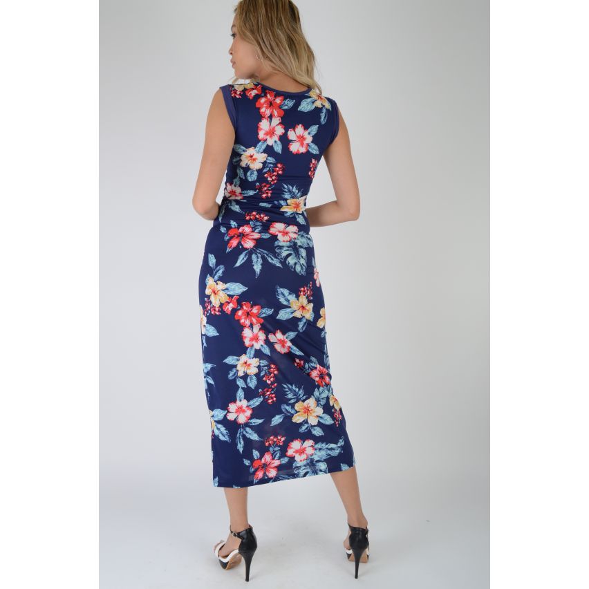 Lovemystyle marine blauwe bloemen Bodycon Maxi jurk