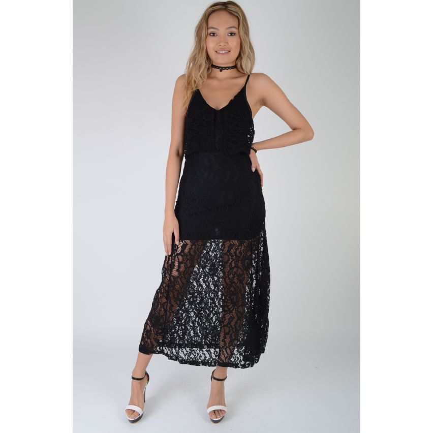 Lovemystyle zwarte Bodycon jurk met kant Maxi Overlay