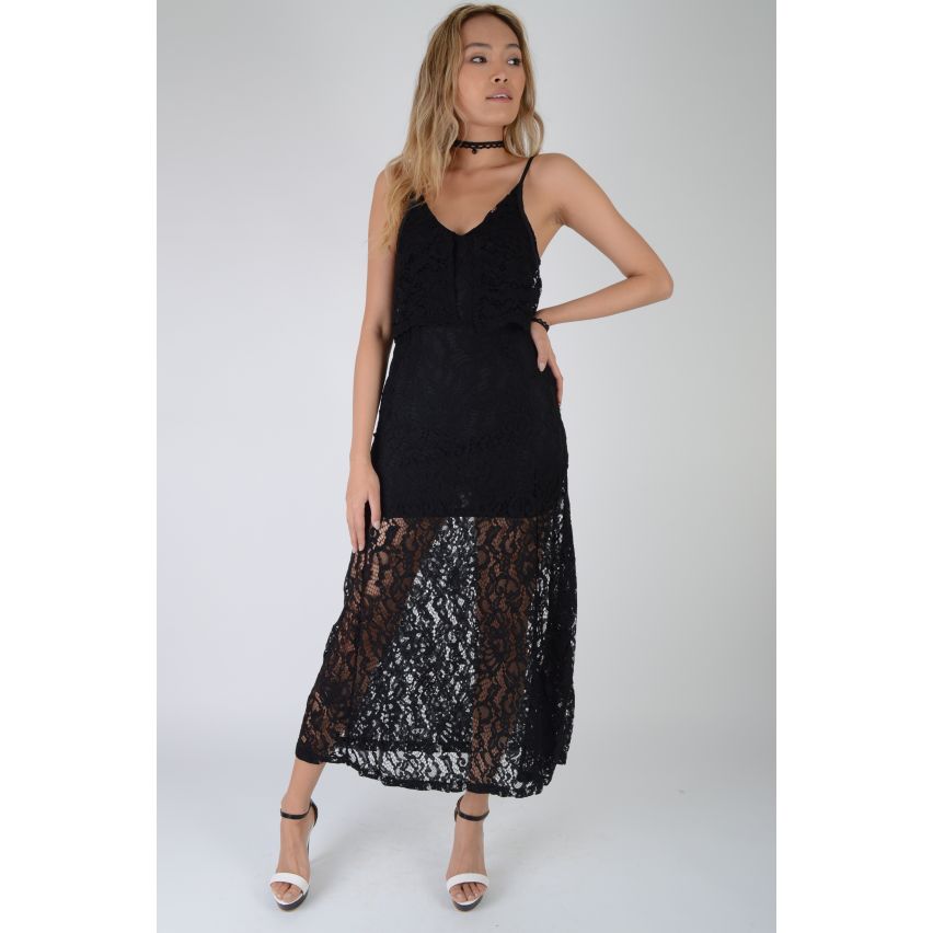 Lovemystyle zwarte Bodycon jurk met kant Maxi Overlay