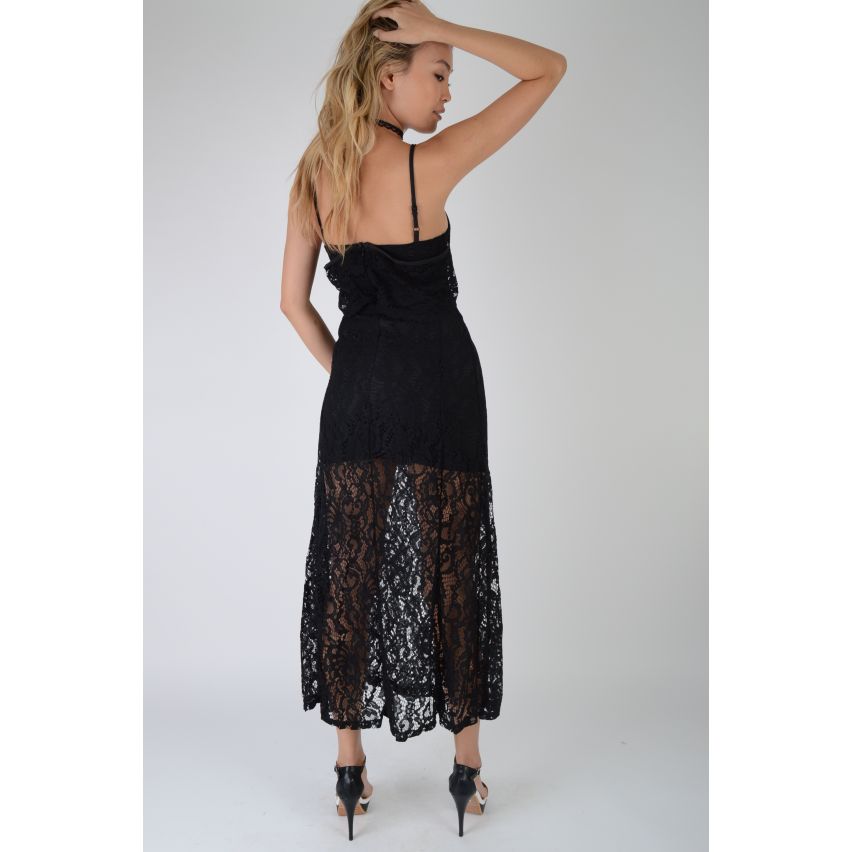Lovemystyle zwarte Bodycon jurk met kant Maxi Overlay