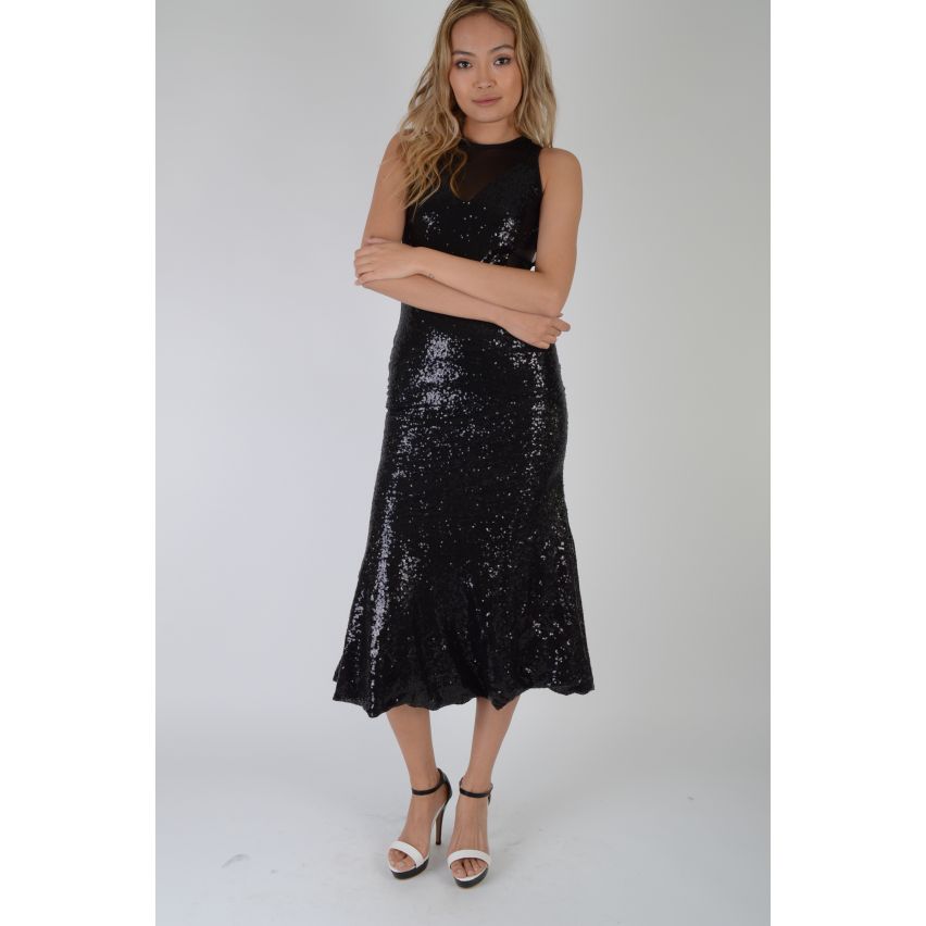 Lovemystyle Black Sequin Backless Maxi Dress With Slight Fishtale - SAMPLE
