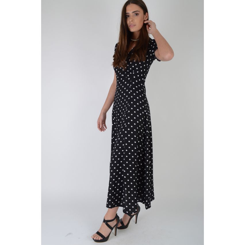 Lovemystyle Maxi Dress With White Polk-A-Dot Print In Black - SAMPLE