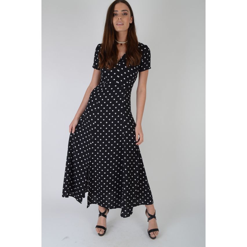 Lovemystyle Maxi Dress With White Polk-A-Dot Print In Black - SAMPLE