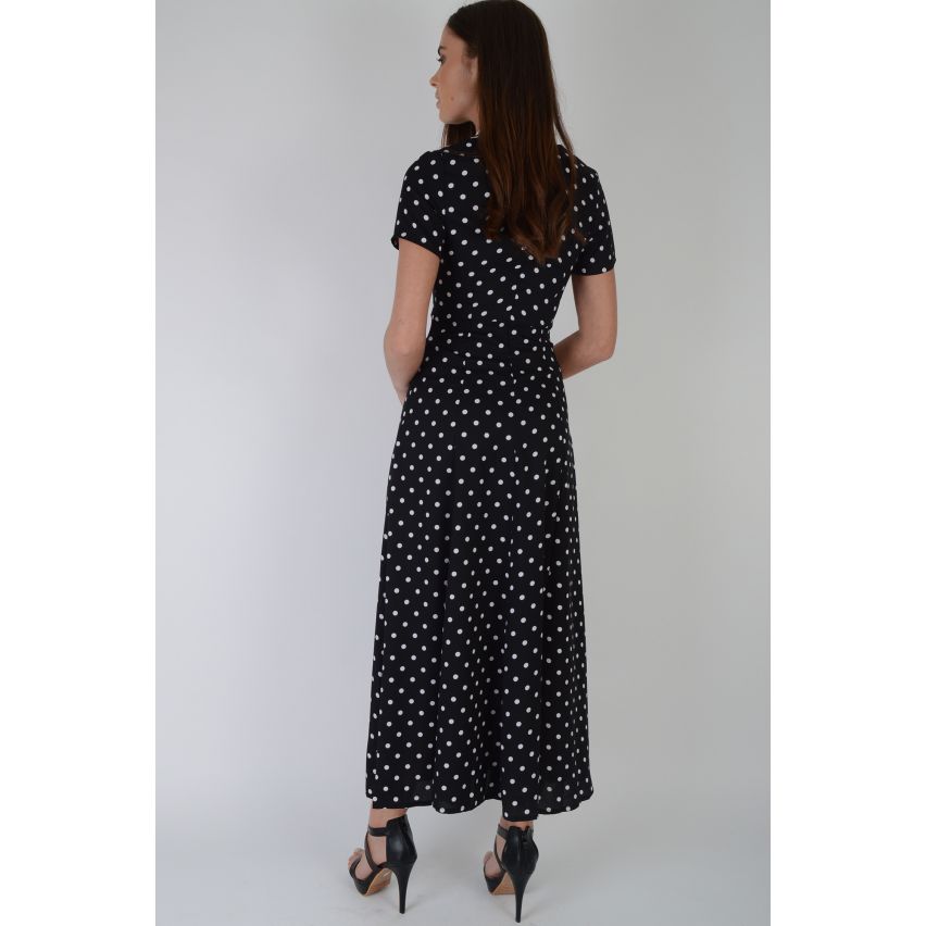 Lovemystyle Maxi Dress With White Polk-A-Dot Print In Black - SAMPLE