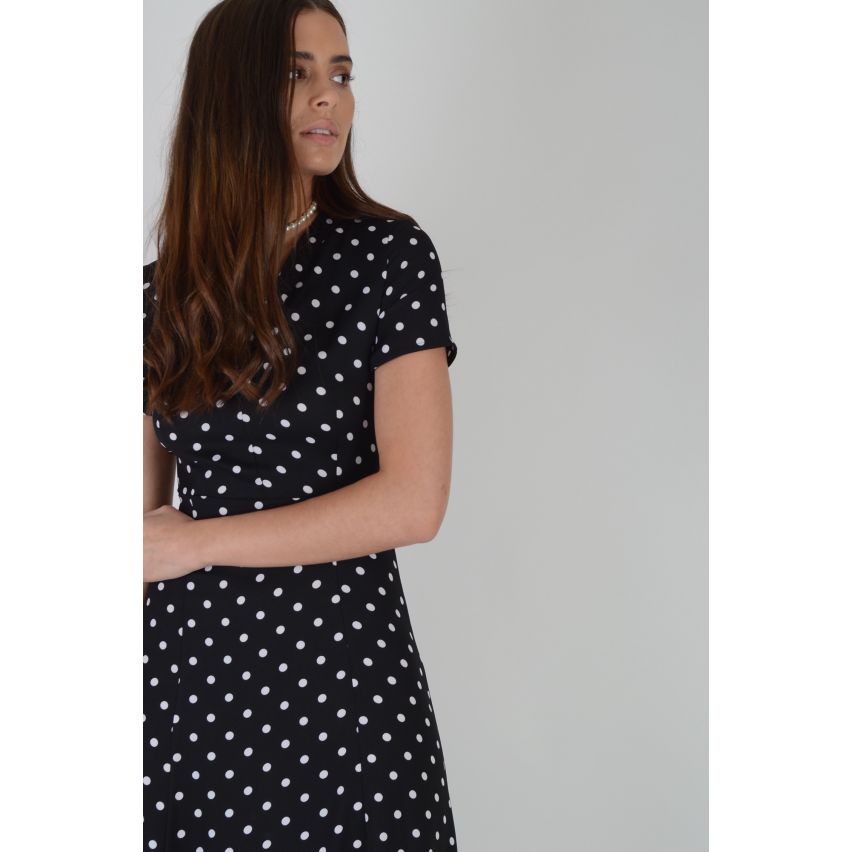 Lovemystyle Maxi Dress With White Polk-A-Dot Print In Black - SAMPLE