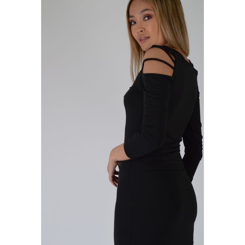 Lovemystyle svart Bodycon Klänning med spets upp axeln