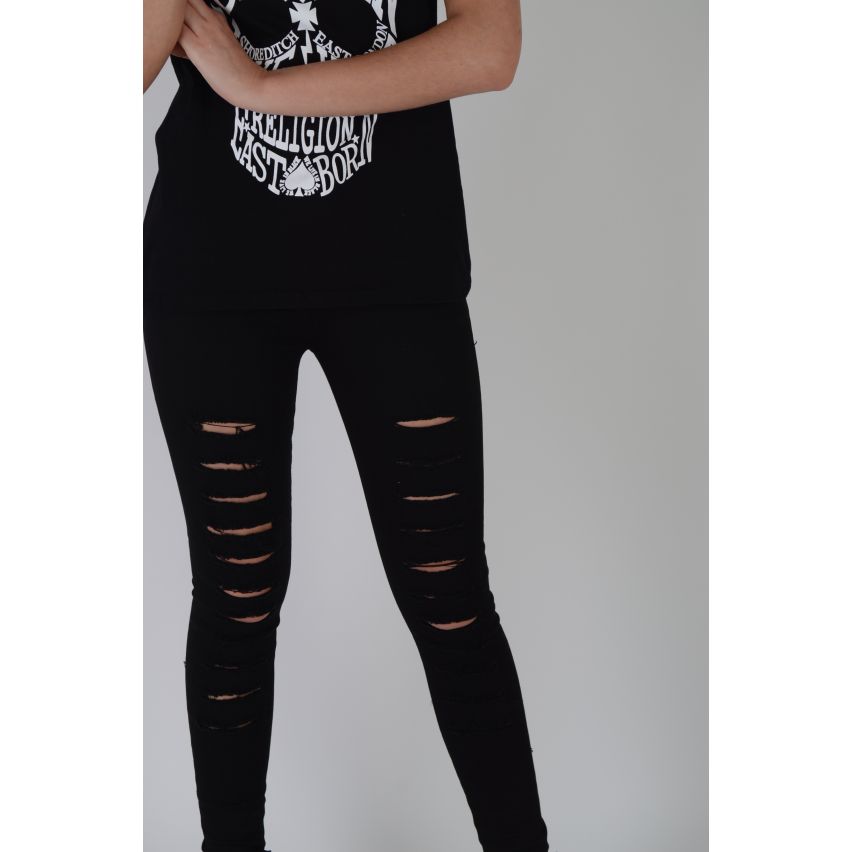 Lovemystyle schwarz hohe Taille Skinny-Jeans mit Rips