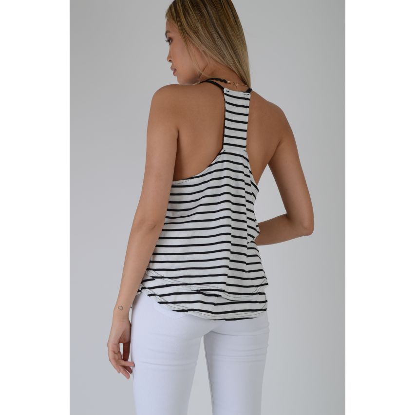 Lovemystyle White And Black Stripe Vest Top With Zip - SAMPLE