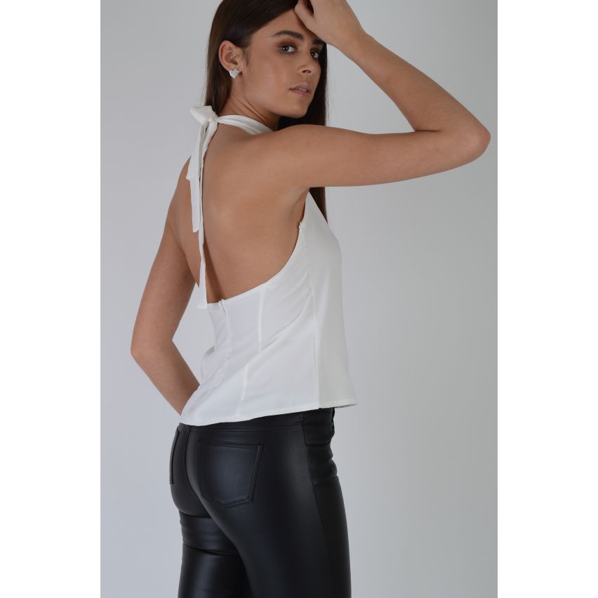 Lovemystyle White Halter Neck Top With Zip Back