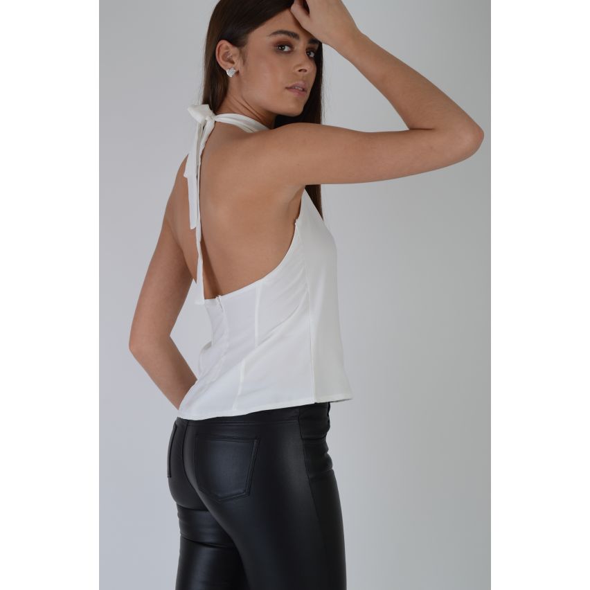 Lovemystyle blanc Halter Neck Top avec Zip arrière