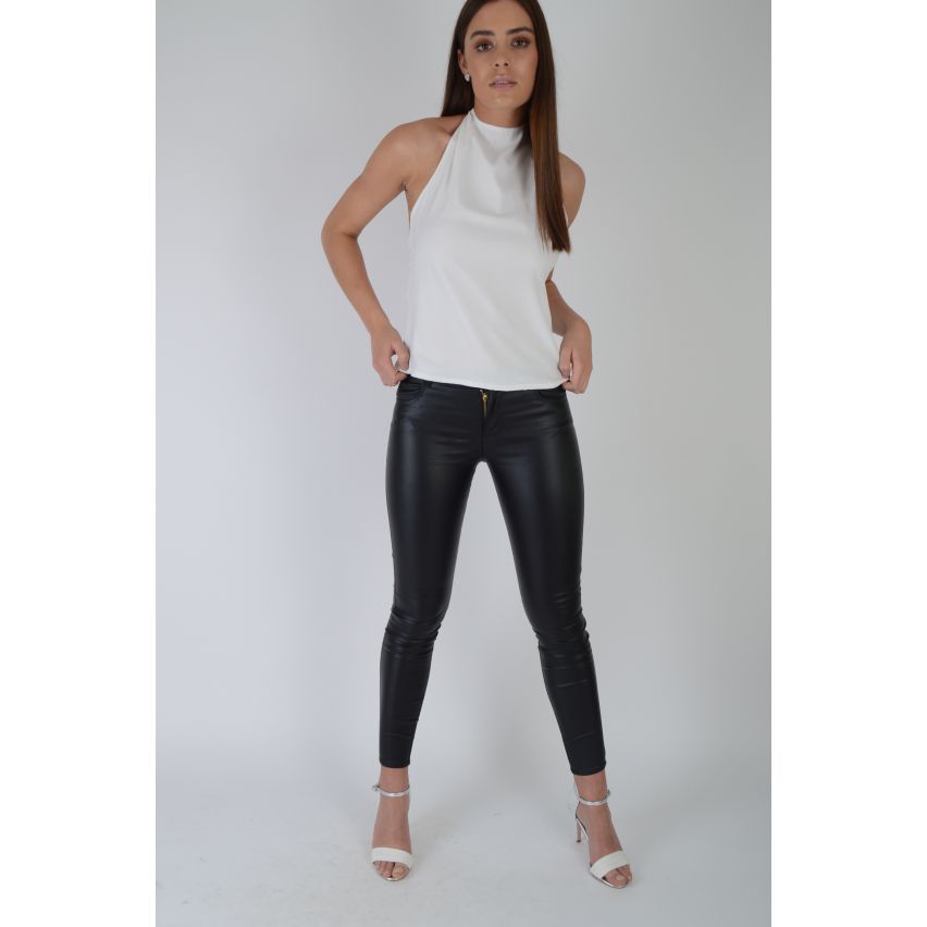 Lovemystyle Black Leather zwarte hoge taille Jeans Look