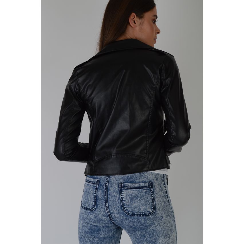 Lovemystyle Black Leather Jacket With Silver Hardware