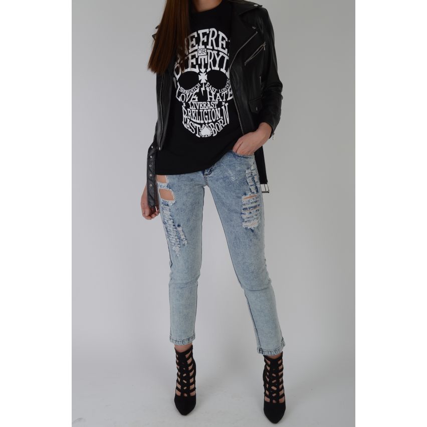 Lovemystyle Distressed Acid Wash Slim Leg Jeans - SAMPLE