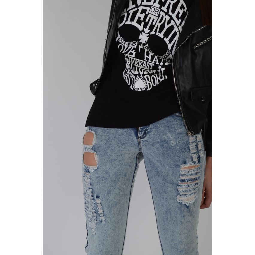 Lovemystyle Distressed Acid Wash Slim Leg Jeans - SAMPLE