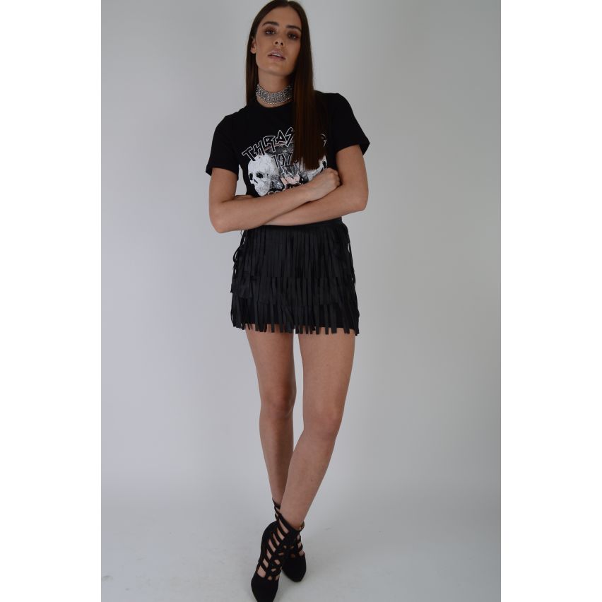 Lovemystyle Faux leder Fringe Mini Rok In zwart