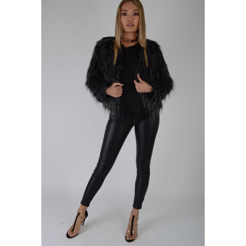 Lovemystyle Black Faux Short Fur Coat With White/Grey Specks