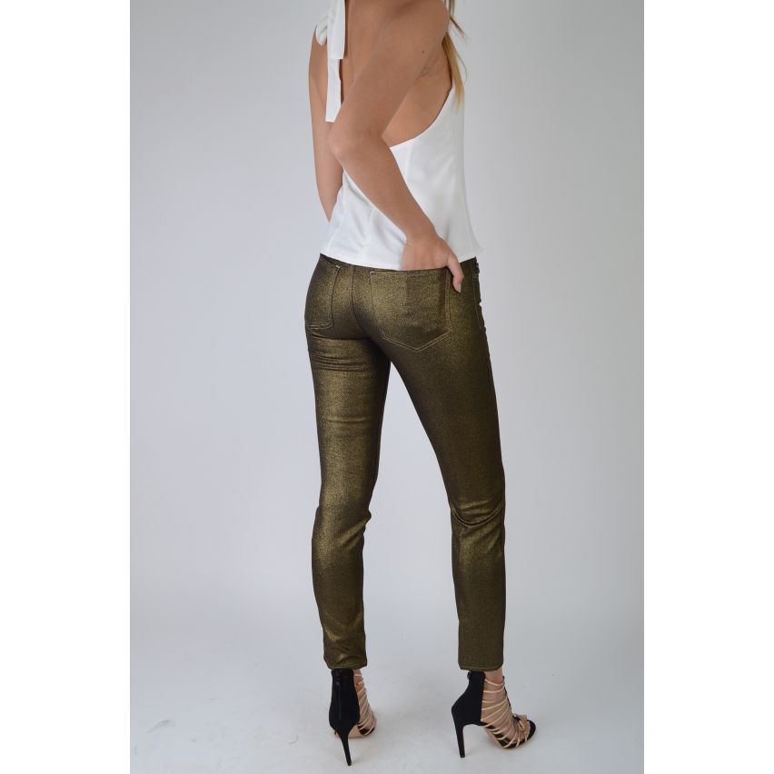 Lovemystyle Gold Sparkle Skinny Jeans With Ankle Zip - SAMPLE