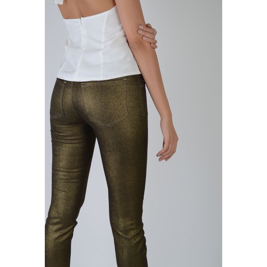 Lovemystyle Gold Sparkle Skinny Jeans With Ankle Zip - SAMPLE