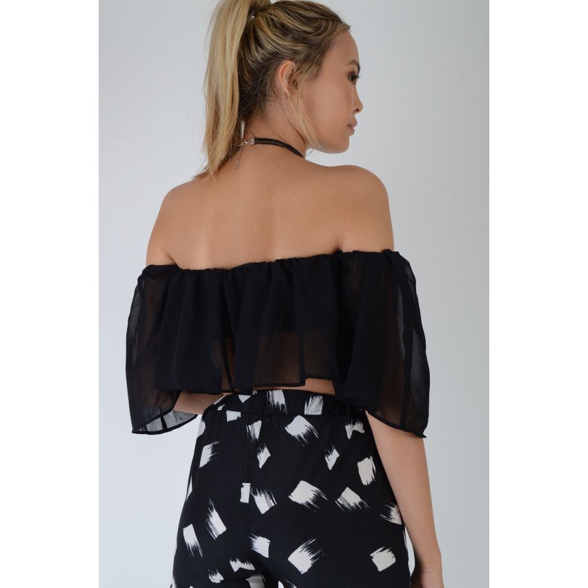 Lovemystyle fuori il Top corto in Chiffon spalla nero - campione