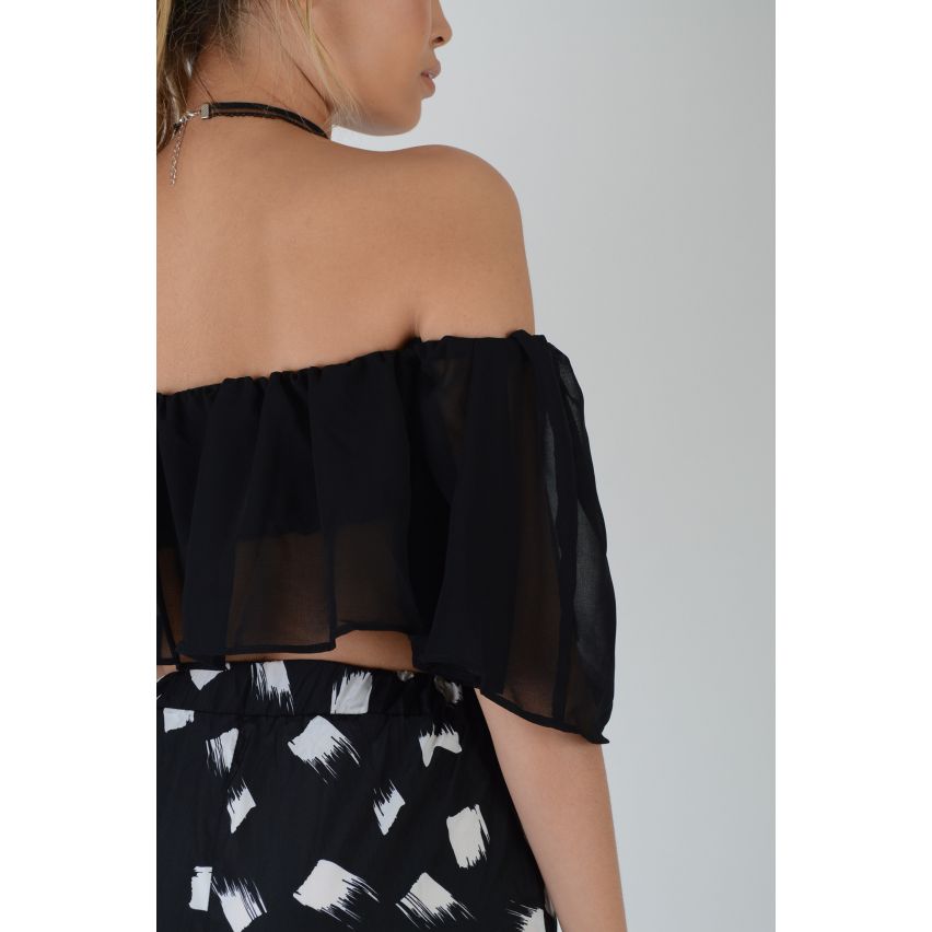 Lovemystyle fuori il Top corto in Chiffon spalla nero - campione