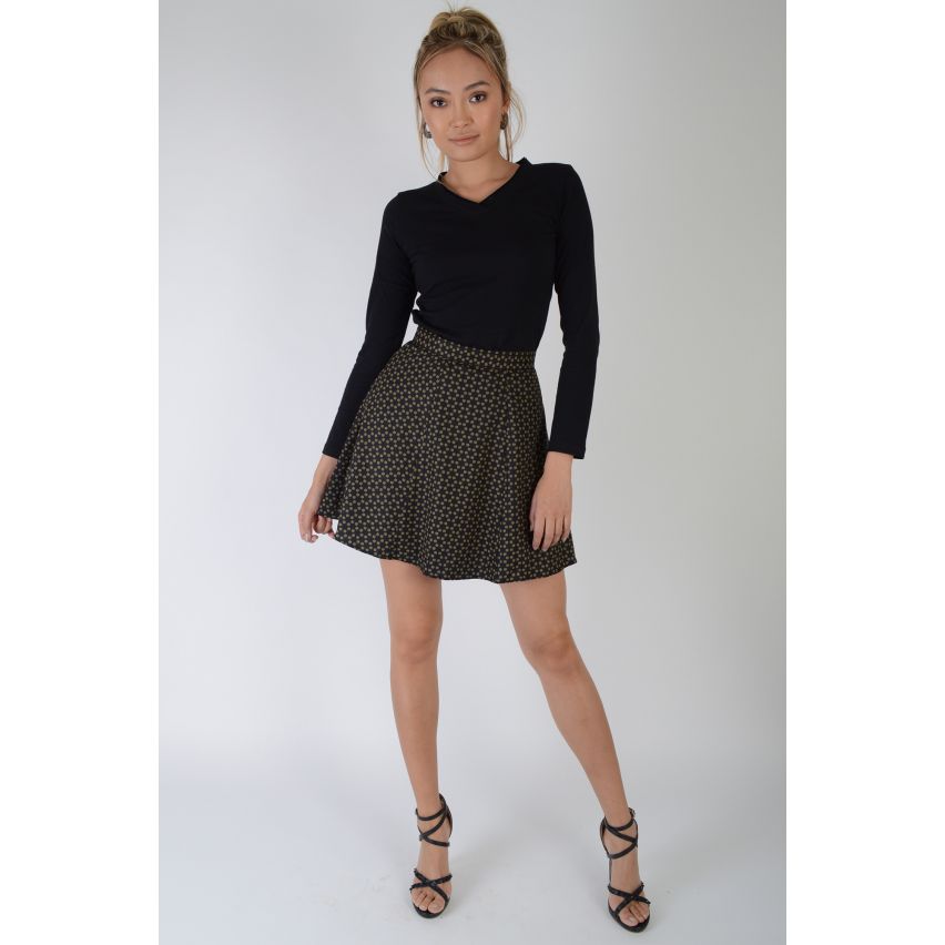 Lovemystyle negro Floral estampado Mini falda - muestra