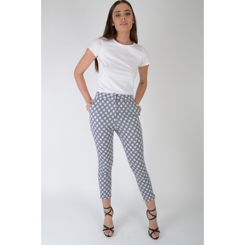 Lovemystyle pastello blu stampato pantaloni a vita alta