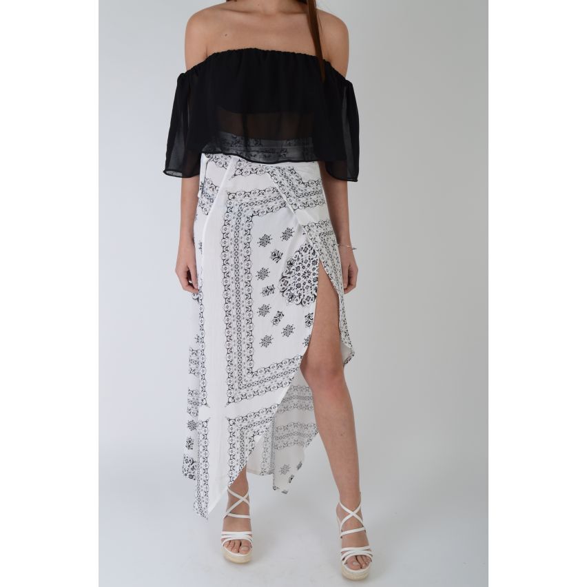 Lovemystyle weiß bedruckt Maxirock mit Gespaltete Front