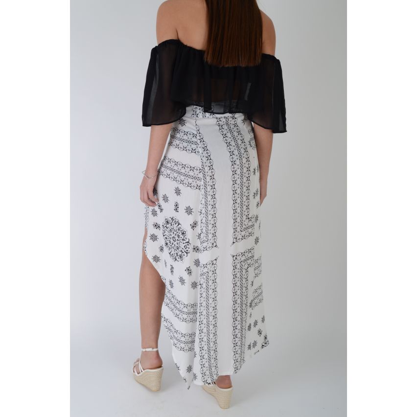 Lovemystyle White Printed Maxi Skirt With Split Front