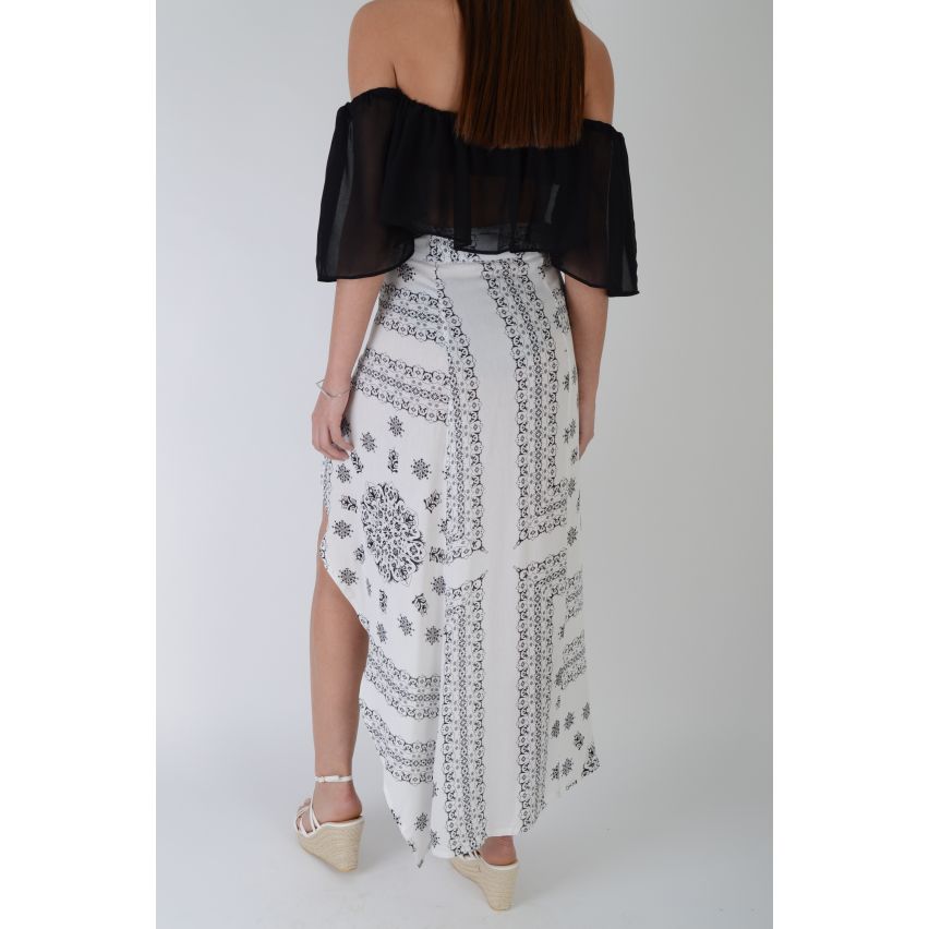 Lovemystyle blanco impreso Maxi falda con fractura frontal