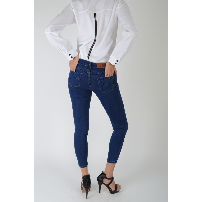 Lovemystyle Navy Blue Skinny Jeans With Distressed Rips - SAMPLE