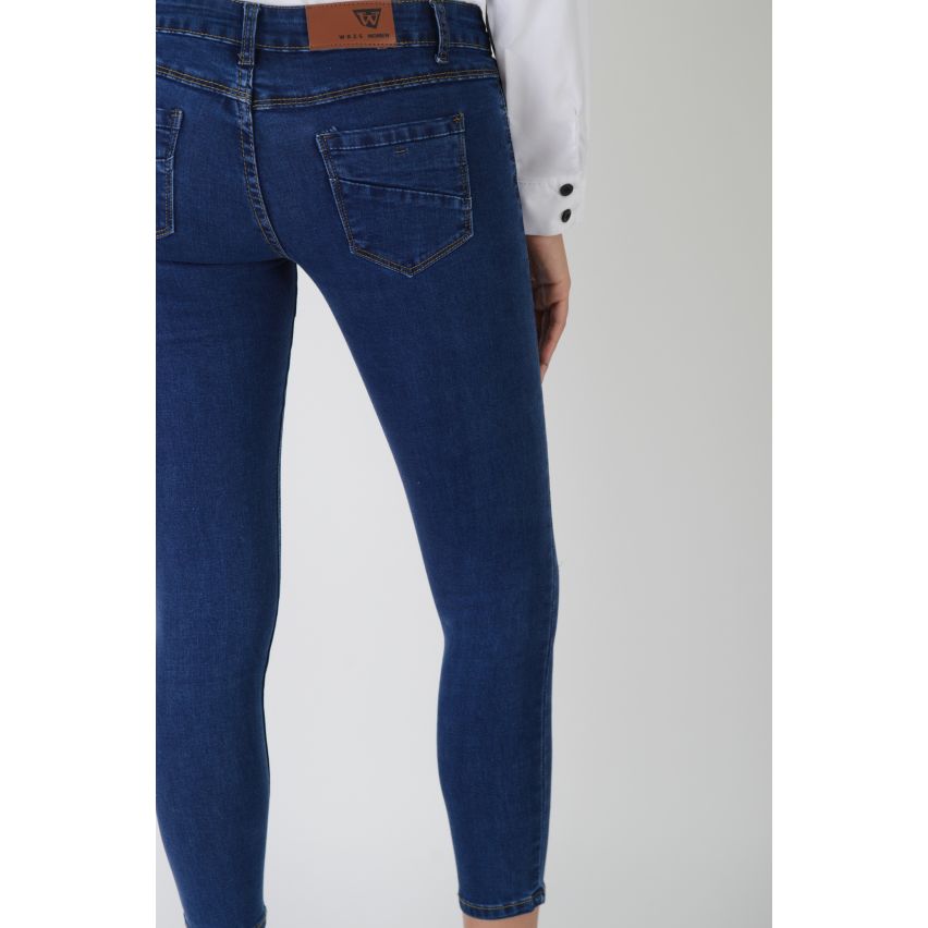 Lovemystyle Navy Blue Skinny Jeans With Distressed Rips - SAMPLE