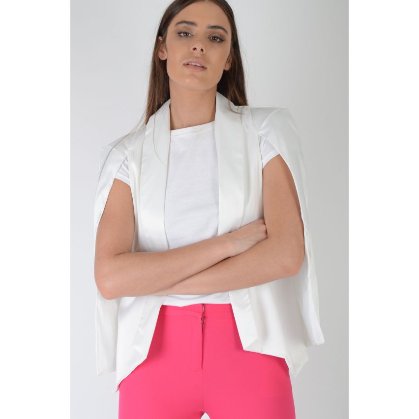 Lovemystyle White Blazer With Cape Split Sleeves - SAMPLE