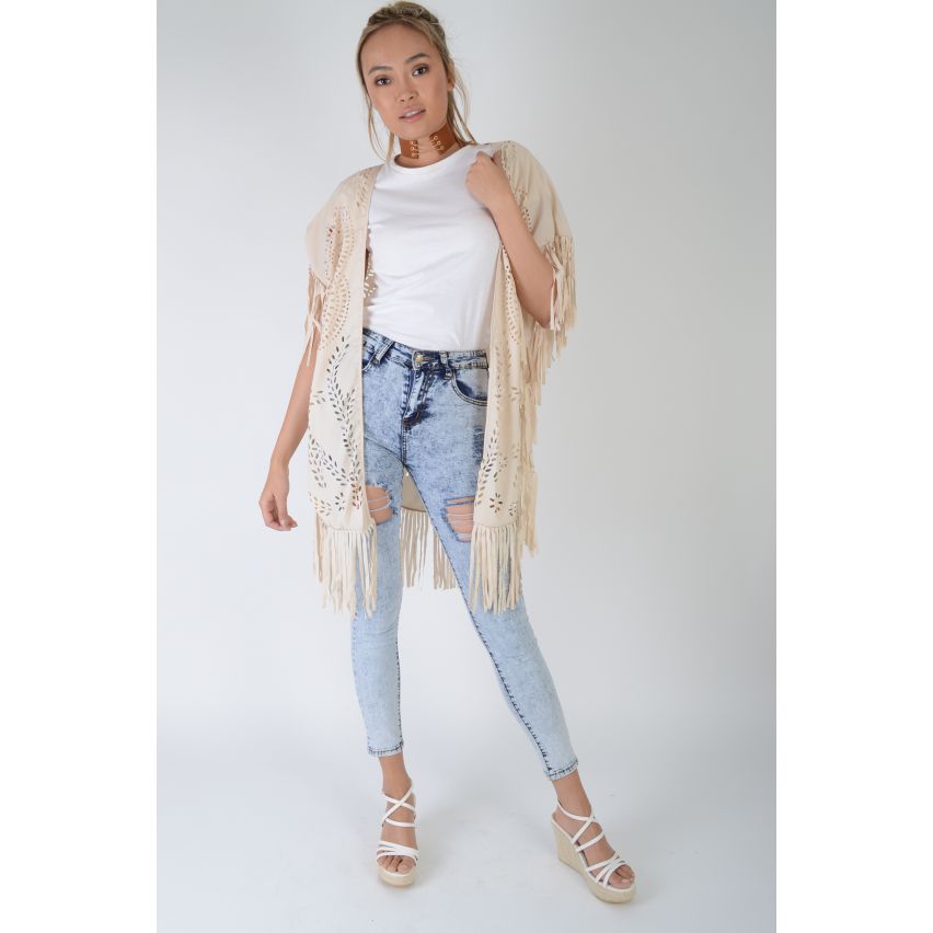 LMS Kimono Nude con borlas y corte láser