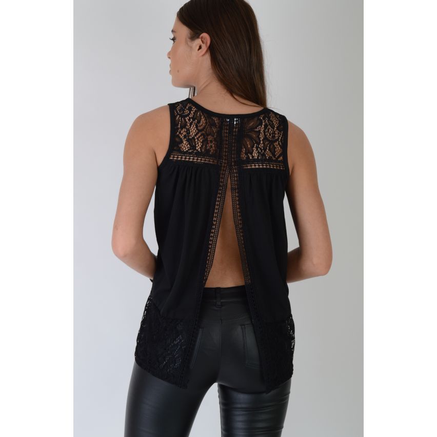 Lovemystyle High Neck Black Lace Top With Open Back