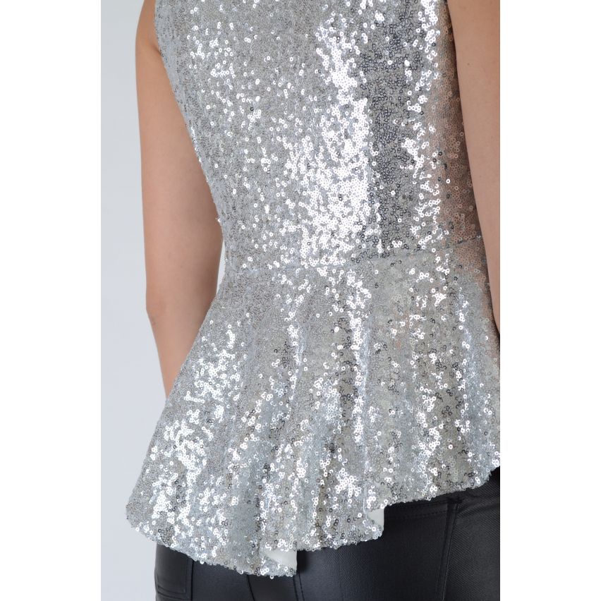 Lovemystyle All Over Silver Sequin Peplum Top