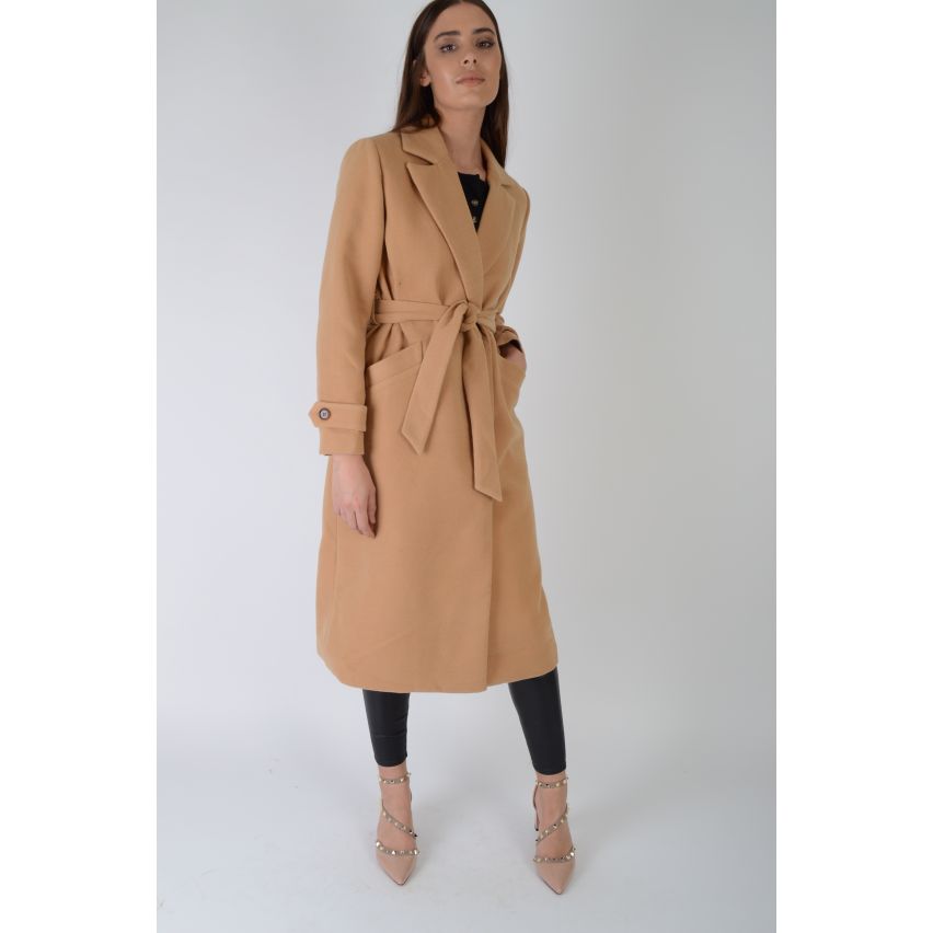 Lovemystyle Camel ceinturé manteau de laine Faux sur mesure